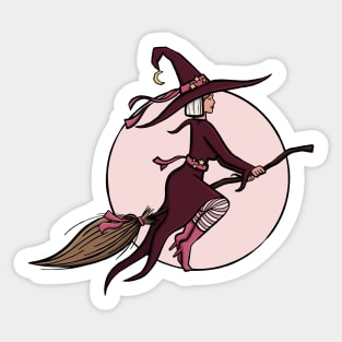 Pink Flying Witch Digital Illustration Sticker